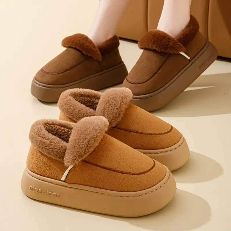 Winter Cotton Slippers for Women 2025 New Style Simple Outer Wear Warm Thick Plush Velvet Non-Slip Thick Sole Cotton Shoes for Men