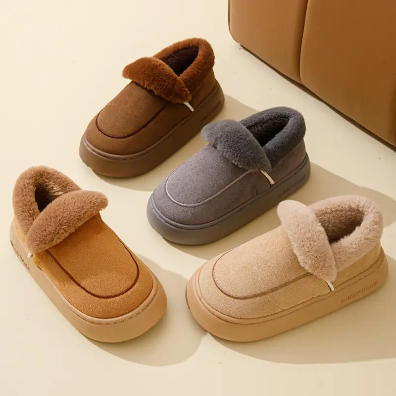 Winter Cotton Slippers for Women 2025 New Style Simple Outer Wear Warm Thick Plush Velvet Non-Slip Thick Sole Cotton Shoes for Men