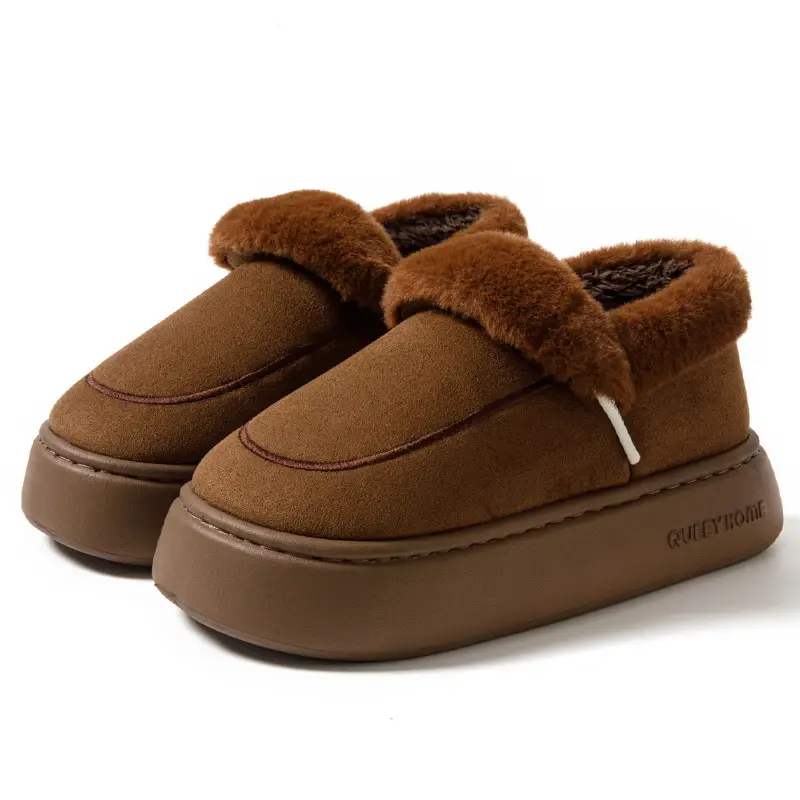 Winter Cotton Slippers for Women 2025 New Style Simple Outer Wear Warm Thick Plush Velvet Non-Slip Thick Sole Cotton Shoes for Men