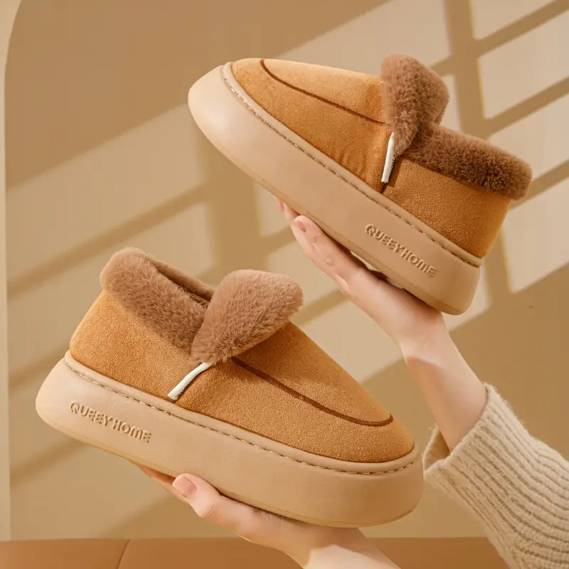 Winter Cotton Slippers for Women 2025 New Style Simple Outer Wear Warm Thick Plush Velvet Non-Slip Thick Sole Cotton Shoes for Men