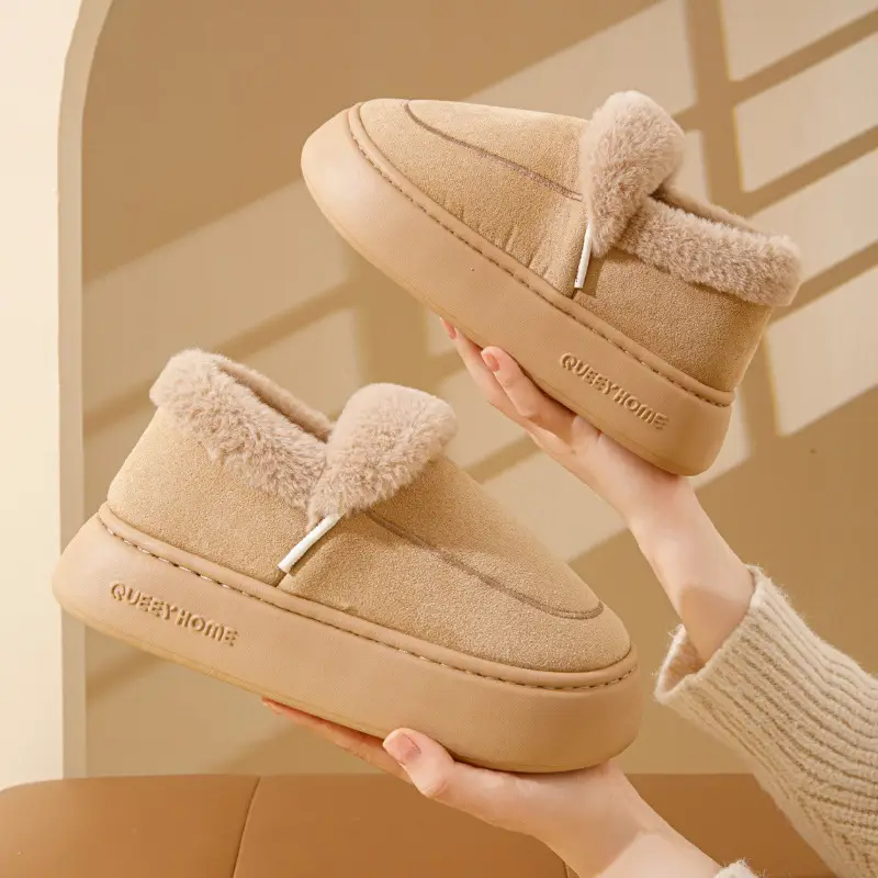 Winter Cotton Slippers for Women 2025 New Style Simple Outer Wear Warm Thick Plush Velvet Non-Slip Thick Sole Cotton Shoes for Men