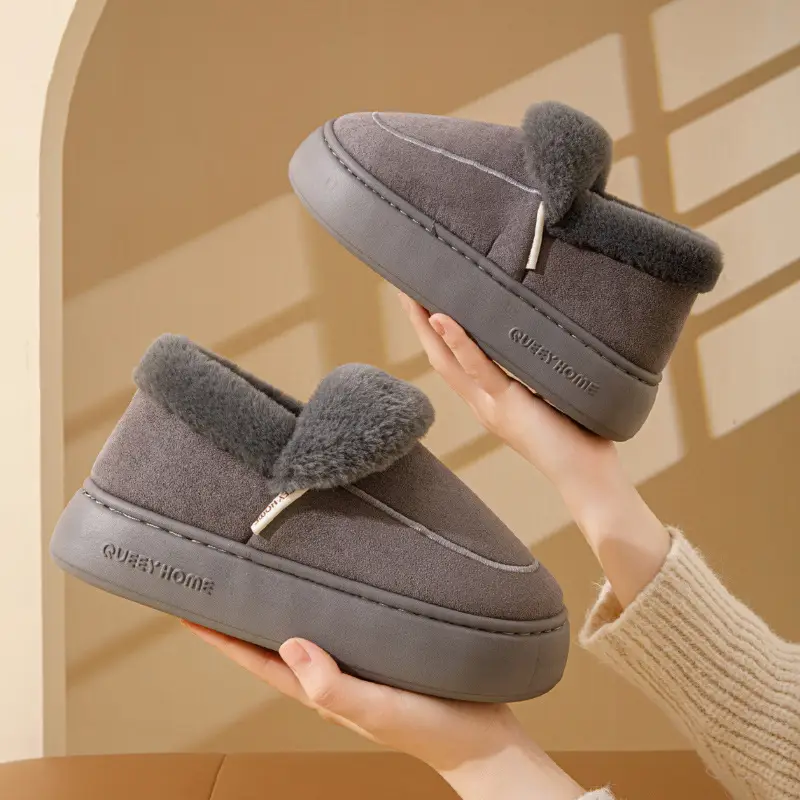 Winter Cotton Slippers for Women 2025 New Style Simple Outer Wear Warm Thick Plush Velvet Non-Slip Thick Sole Cotton Shoes for Men
