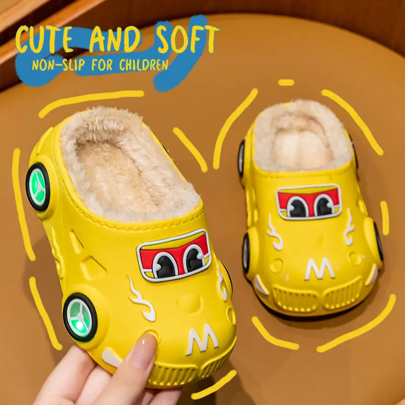 New autumn and winter boys and girls car luminous children cotton shoes non-slip soft bottom indoor and outdoor fleece-lined warm cotton slippers