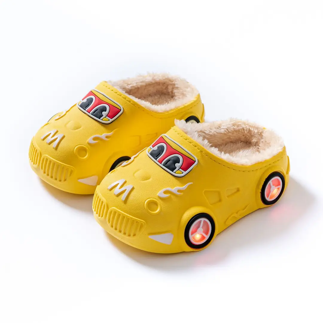 New autumn and winter boys and girls car luminous children cotton shoes non-slip soft bottom indoor and outdoor fleece-lined warm cotton slippers