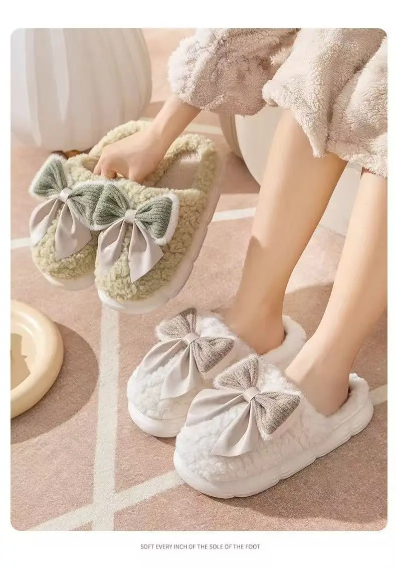 Cotton Slippers for Women in Autumn and Winter Home Non-Slip and Warm 2024 New Cute Plush Bow Bag with Cotton Slippers for Women — feature 20
