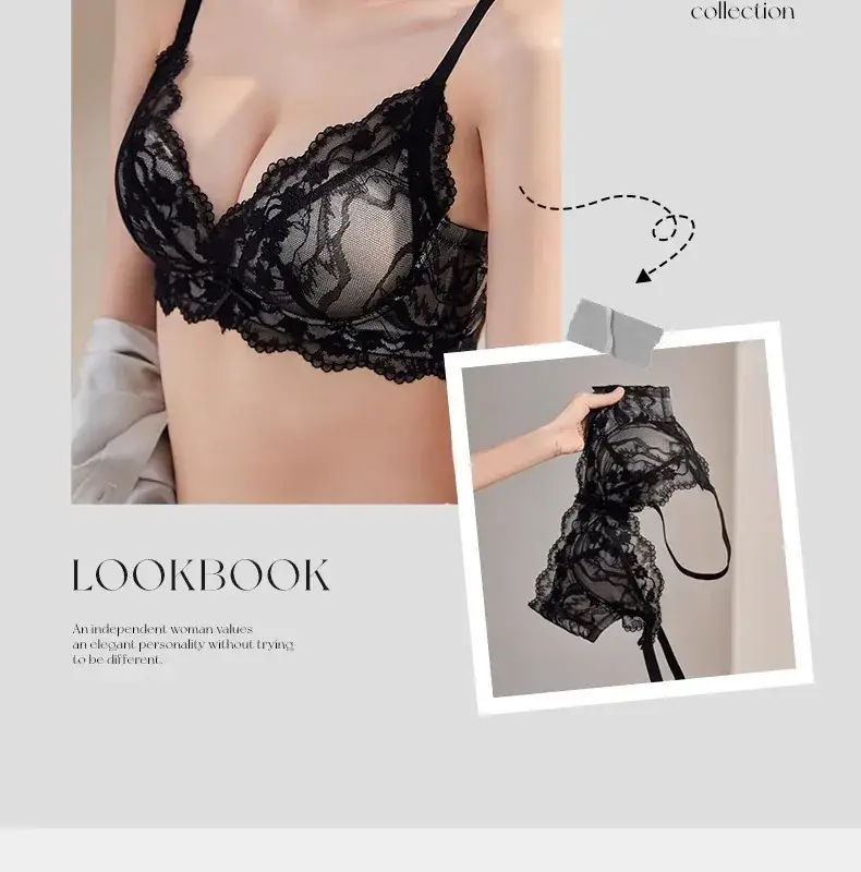 Black Lace Push-Up French Bra with Adjustable Straps — feature 4