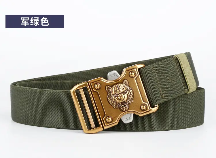 Men's Belt Alloy Double Card Slot Quick Buckle Tiger Head Tactical Trousers — feature 13