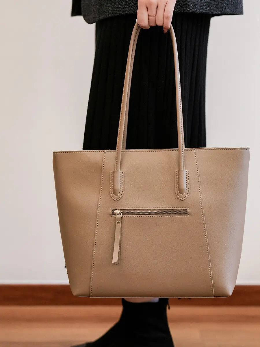 Women Large Capacity Black Leather Tote Bag Shoulder Crossbody - Image 7