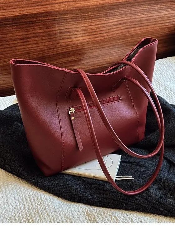 Women Large Capacity Black Leather Tote Bag Shoulder Crossbody - Image 9