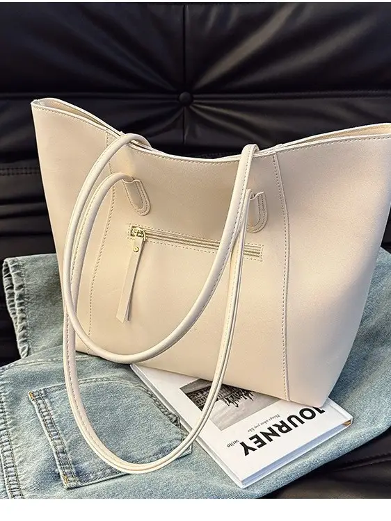 Women Large Capacity Black Leather Tote Bag Shoulder Crossbody - Image 10