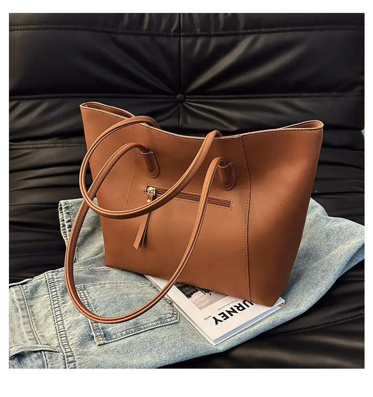 Women Large Capacity Black Leather Tote Bag Shoulder Crossbody — feature 15