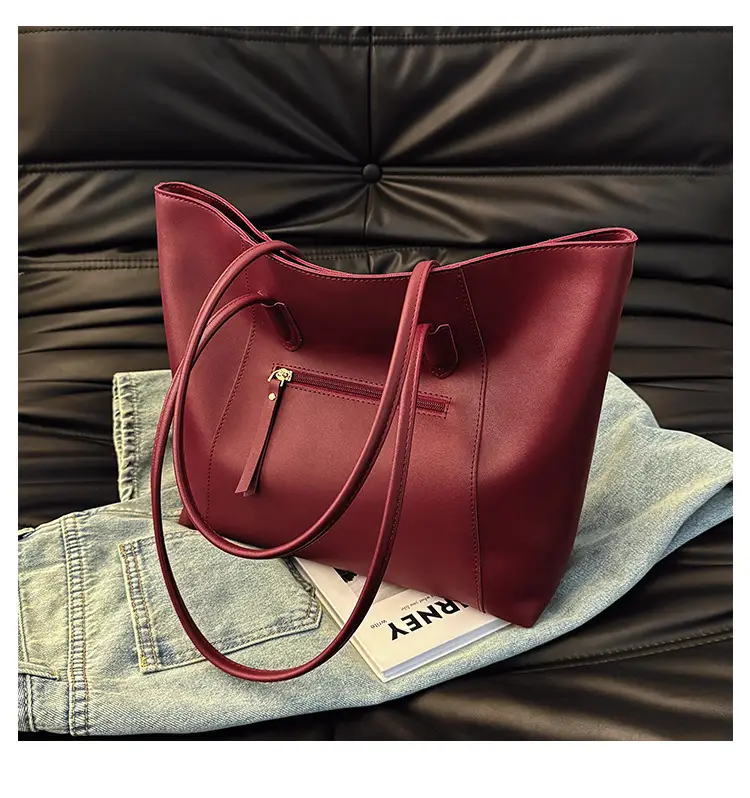 Women Large Capacity Black Leather Tote Bag Shoulder Crossbody — feature 18