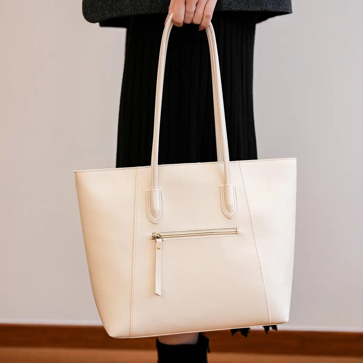 Women Large Capacity Black Leather Tote Bag Shoulder Crossbody — feature 21