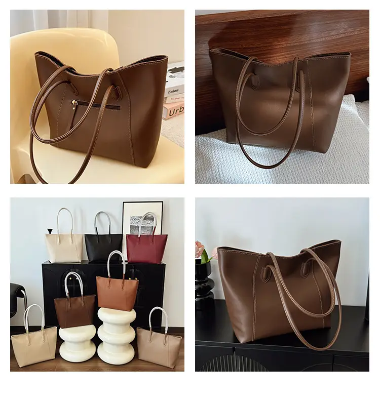 Women Large Capacity Black Leather Tote Bag Shoulder Crossbody — feature 3
