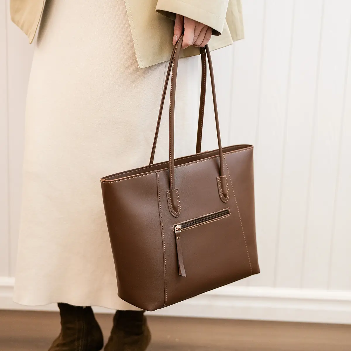 Women Large Capacity Black Leather Tote Bag Shoulder Crossbody — feature 35