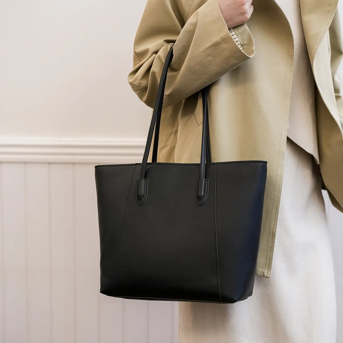 Women Large Capacity Black Leather Tote Bag Shoulder Crossbody — feature 36