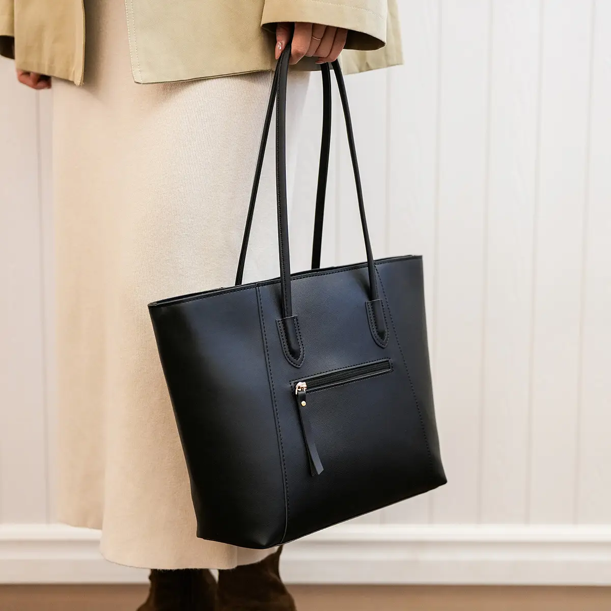 Women Large Capacity Black Leather Tote Bag Shoulder Crossbody — feature 38