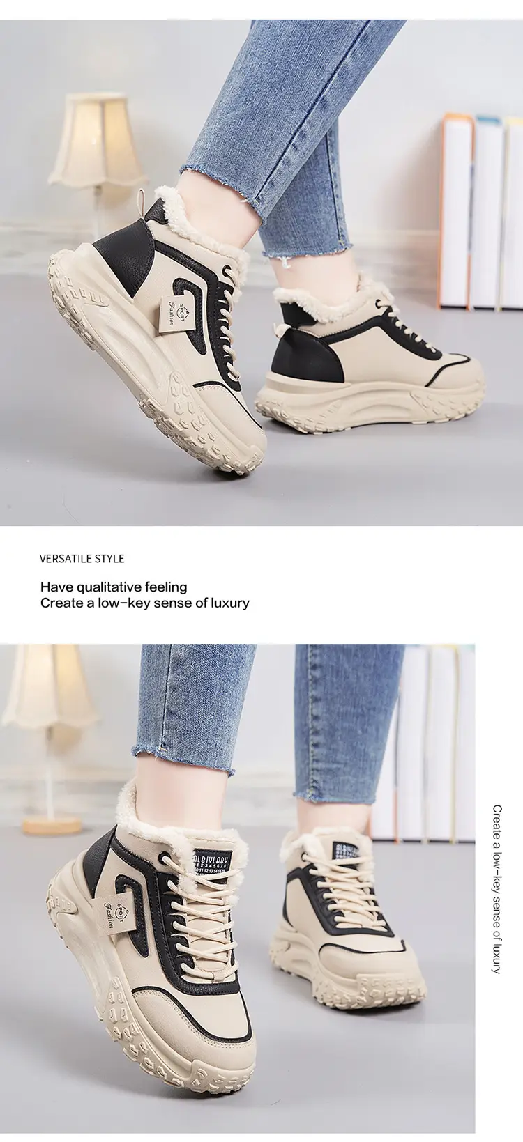 2025 New Winter Velvet Warm Cotton Shoes, Wear-Resistant and Heightening Casual Shoes, Thick-Soled Non-Slip Women's High-Top Dad Shoes — feature 14