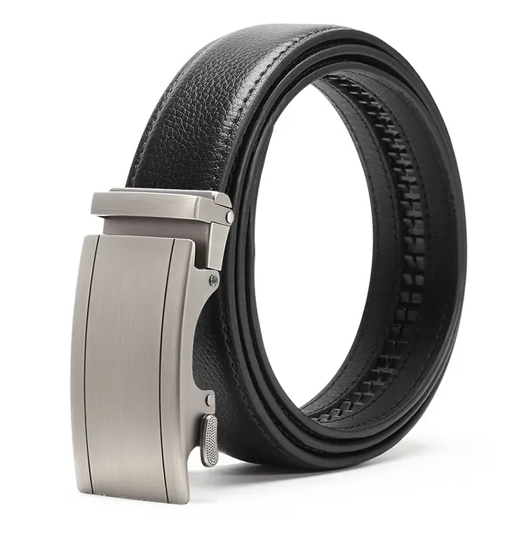 Men's Automatic Buckle Belt Black Silver Wholesale — feature 10