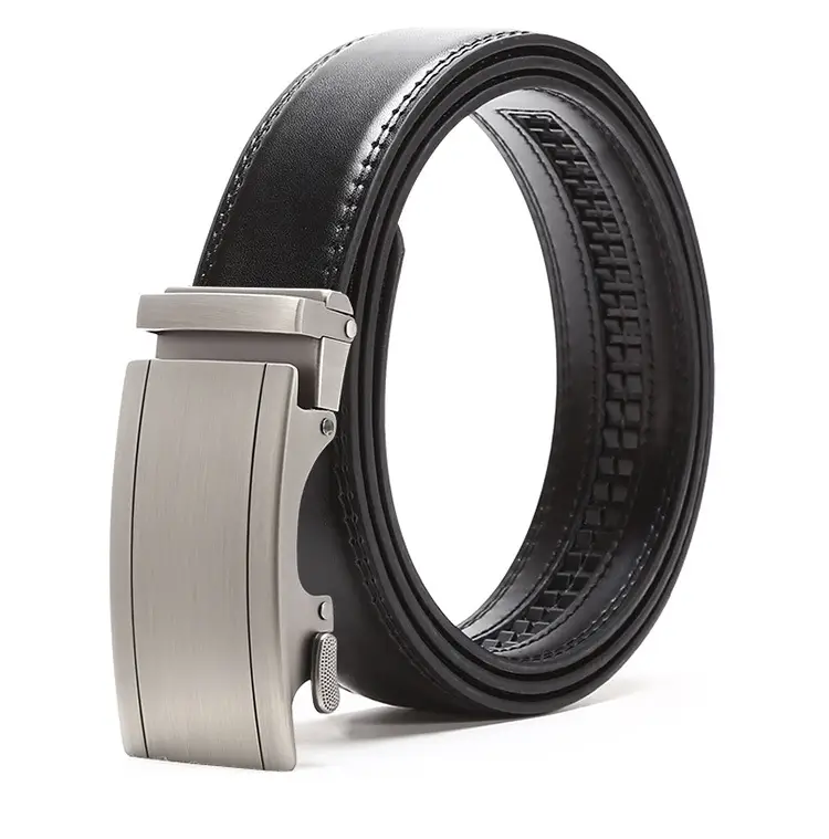Men's Automatic Buckle Belt Black Silver Wholesale — feature 11