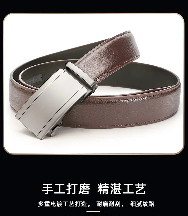 Men's Automatic Buckle Belt Black Silver Wholesale — feature 3
