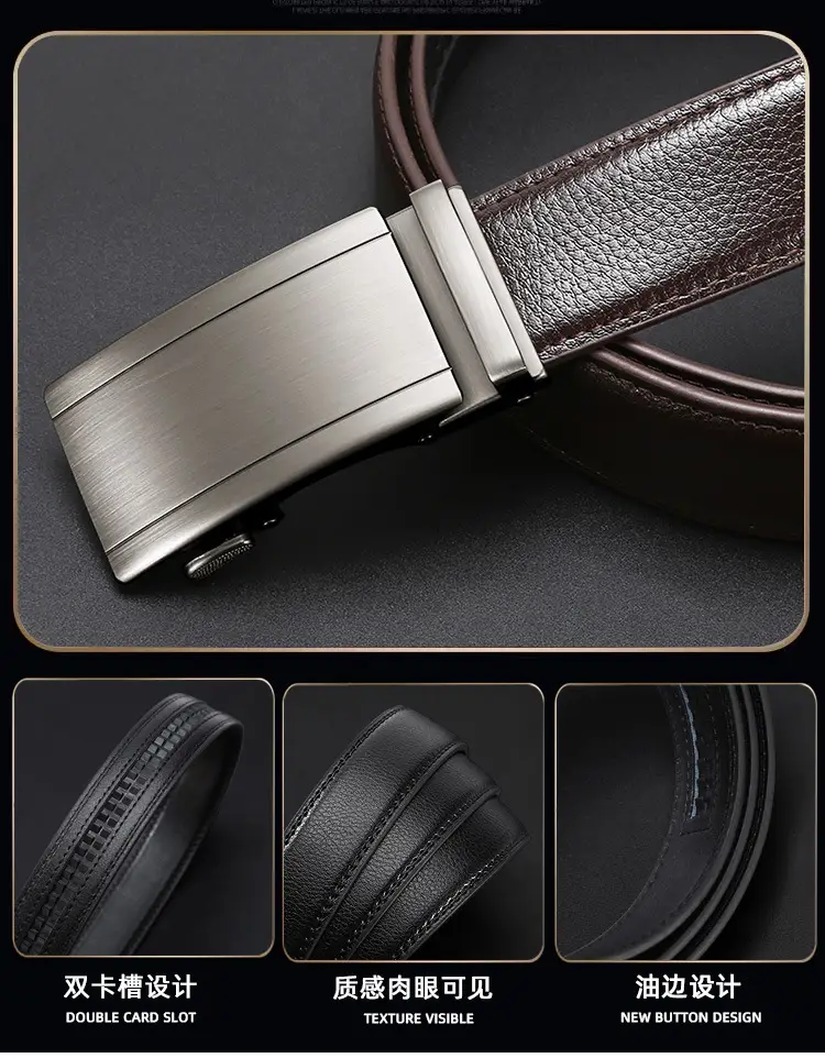 Men's Automatic Buckle Belt Black Silver Wholesale — feature 4