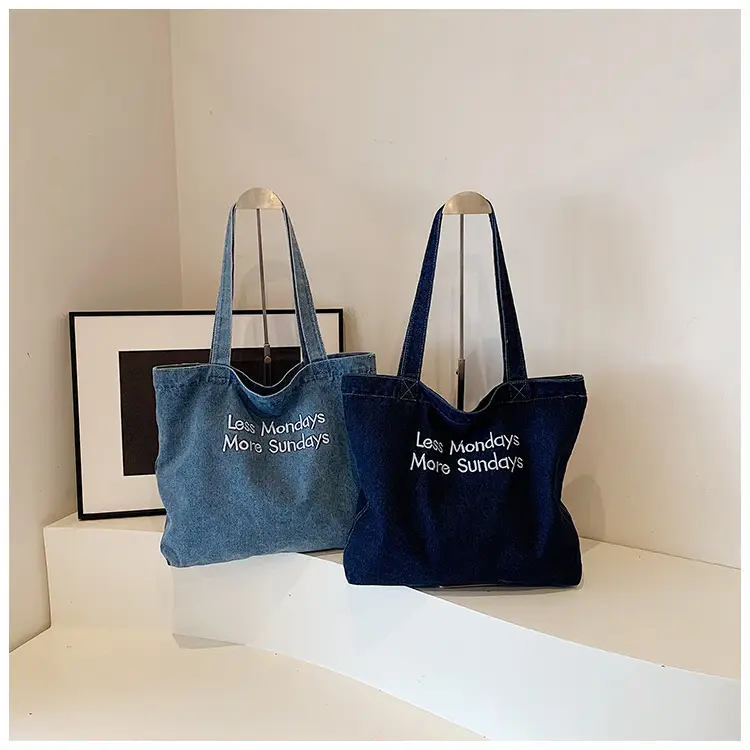 Denim Retro Commuter Tote Bag Women Large Capacity Canvas - Image 3