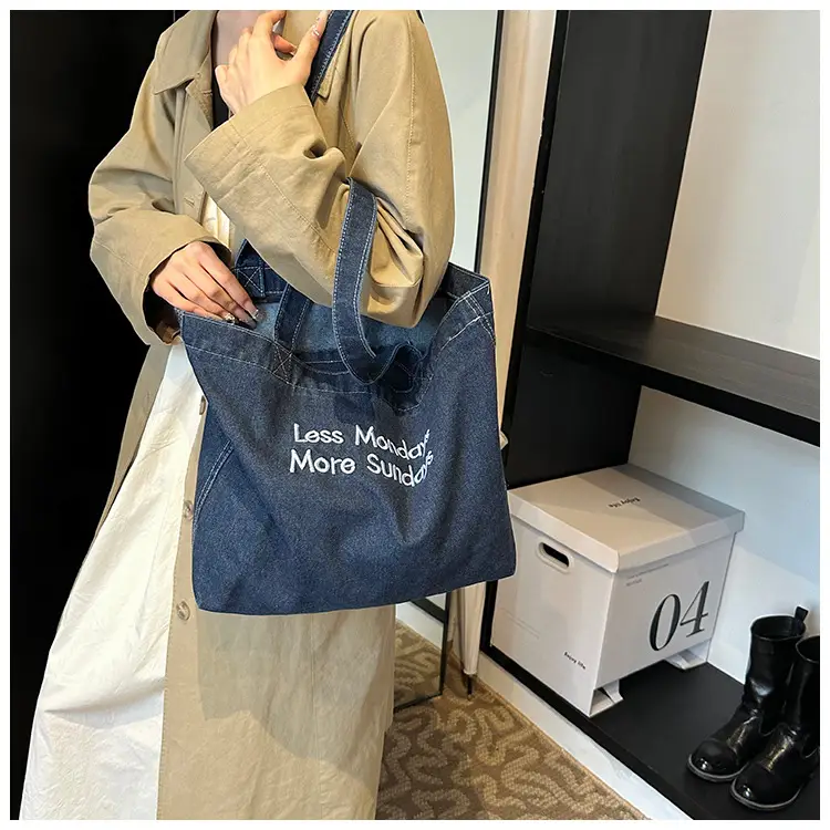 Denim Retro Commuter Tote Bag Women Large Capacity Canvas - Image 5