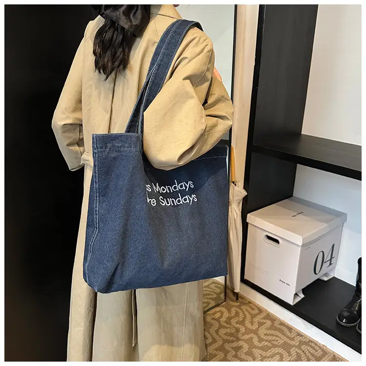 Denim Retro Commuter Tote Bag Women Large Capacity Canvas — feature 10