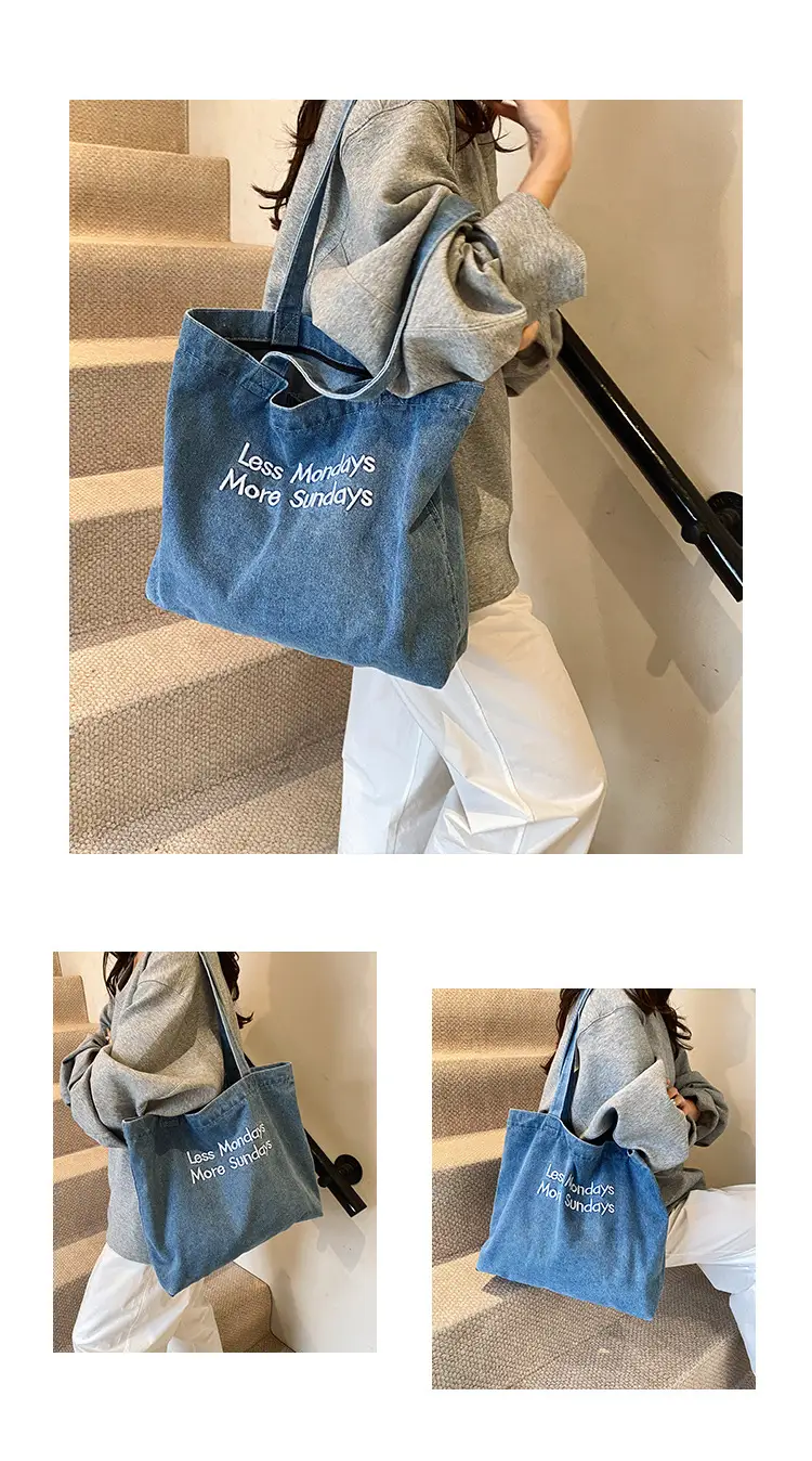 Denim Retro Commuter Tote Bag Women Large Capacity Canvas — feature 19