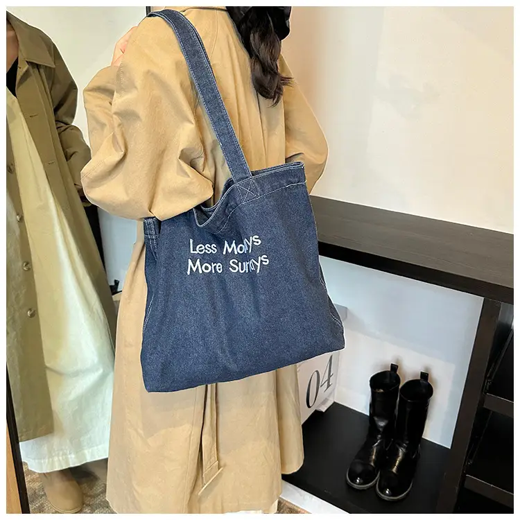 Denim Retro Commuter Tote Bag Women Large Capacity Canvas — feature 8