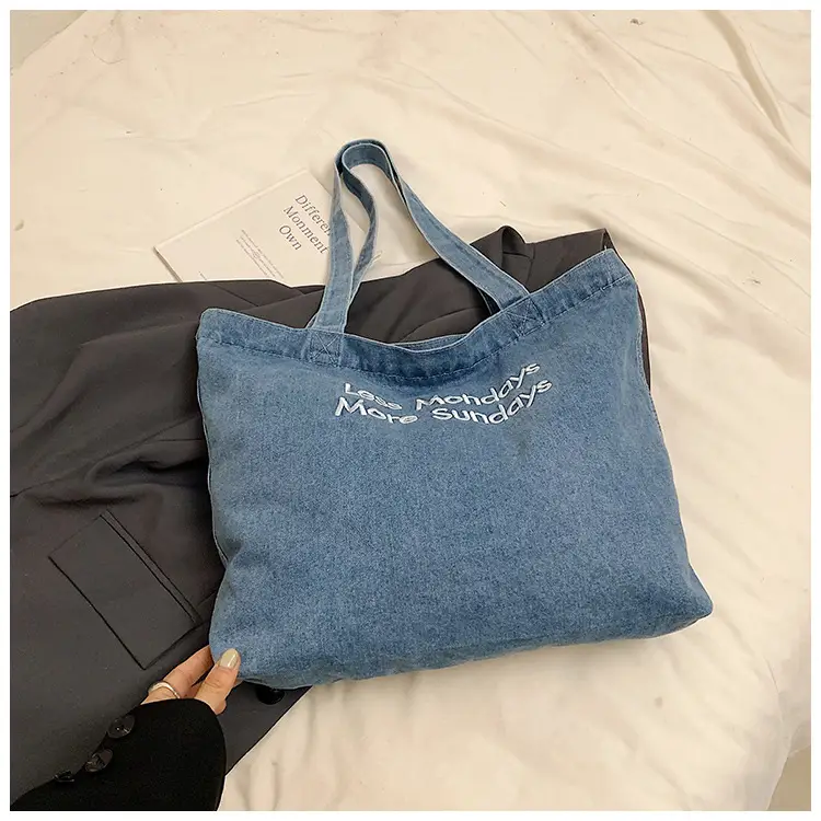 Denim Retro Commuter Tote Bag Women Large Capacity Canvas - Image 2