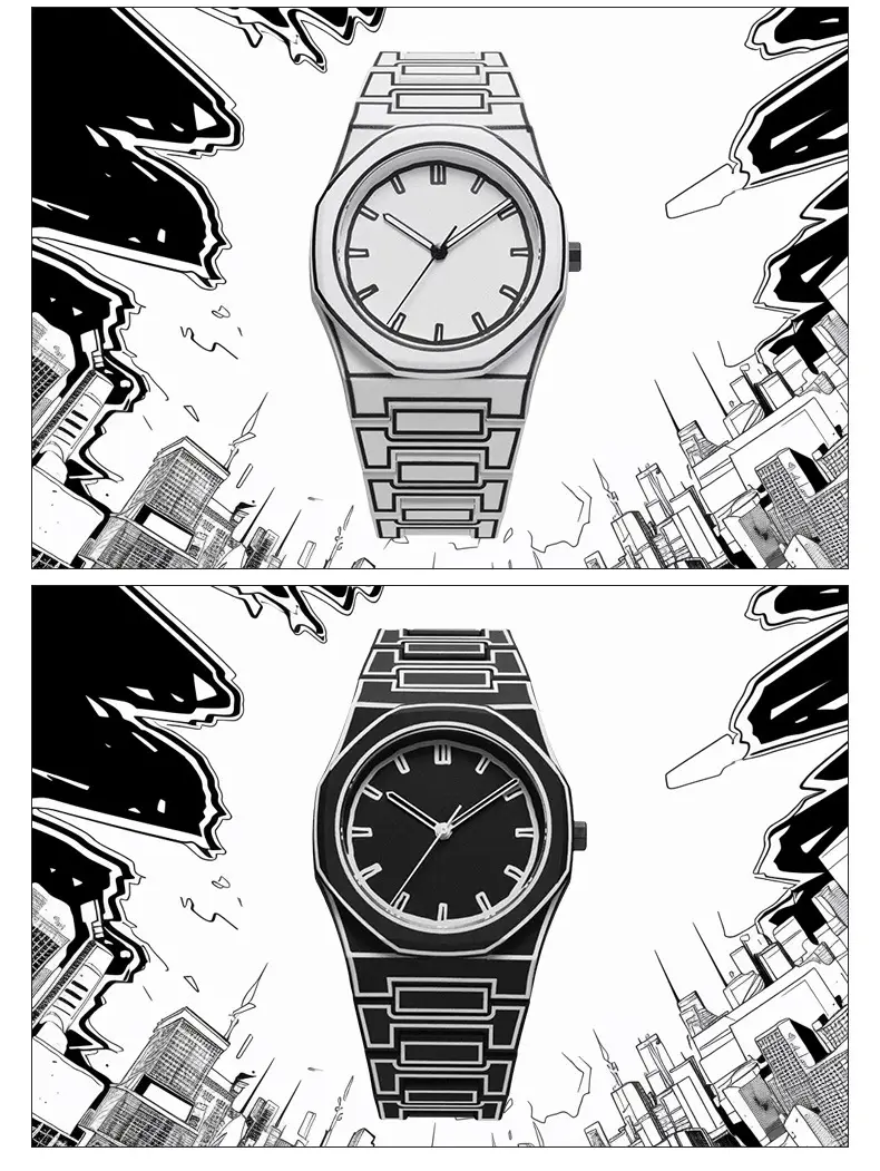 Black Geometric Comic Quartz Watch for Couples — feature 9