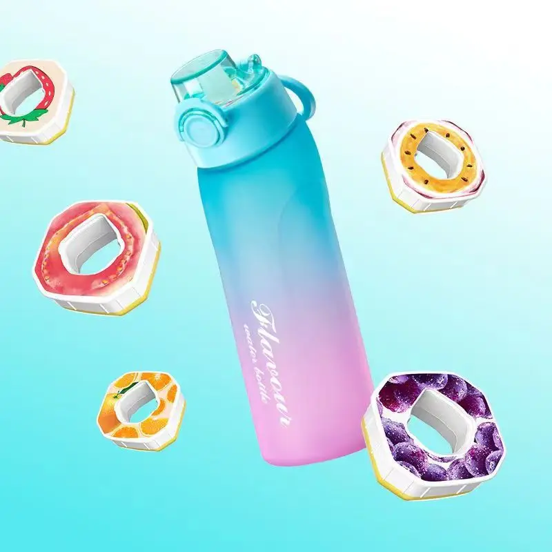 Cross-border explosions fun fruit student water bottle 0 sugar 0 card fragrance straw two-color gradient plastic water cup artifact — feature 5