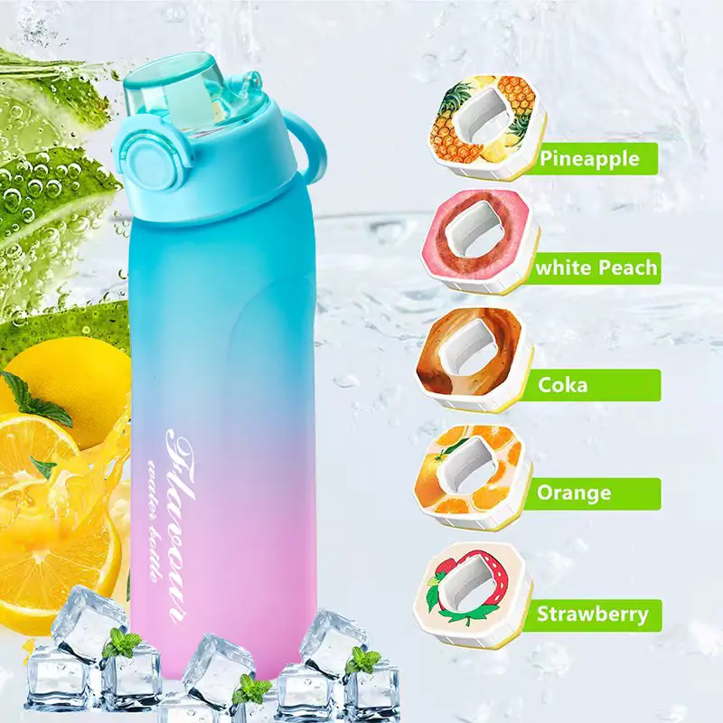 Cross-border explosions fun fruit student water bottle 0 sugar 0 card fragrance straw two-color gradient plastic water cup artifact