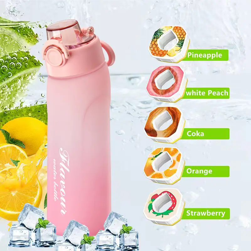 Cross-border explosions fun fruit student water bottle 0 sugar 0 card fragrance straw two-color gradient plastic water cup artifact