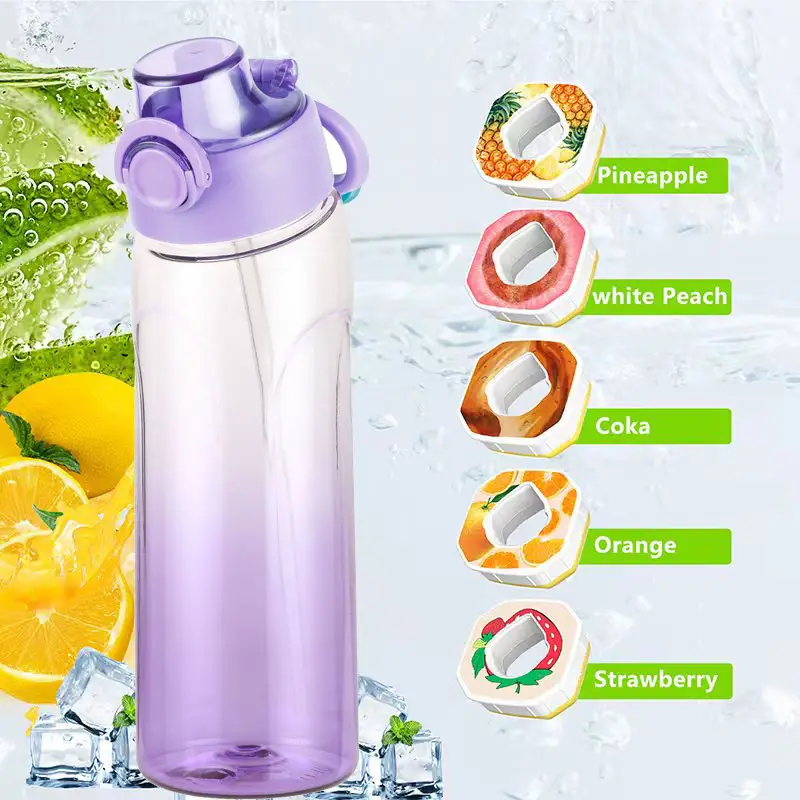Cross-border explosions fun fruit student water bottle 0 sugar 0 card fragrance straw two-color gradient plastic water cup artifact