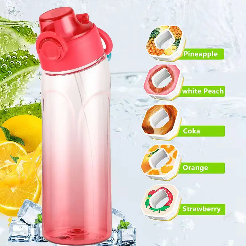 Cross-border explosions fun fruit student water bottle 0 sugar 0 card fragrance straw two-color gradient plastic water cup artifact