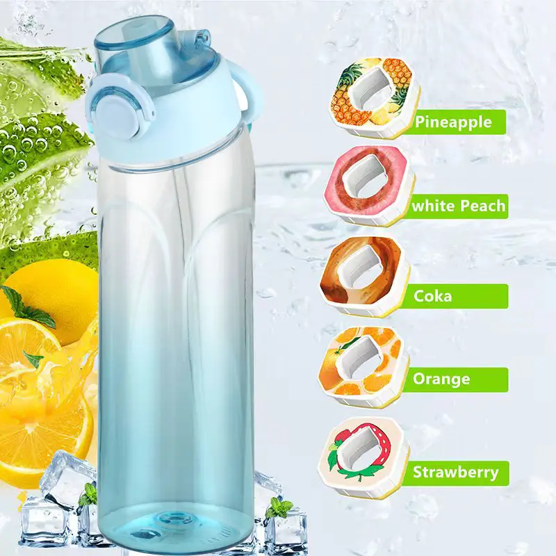 Cross-border explosions fun fruit student water bottle 0 sugar 0 card fragrance straw two-color gradient plastic water cup artifact