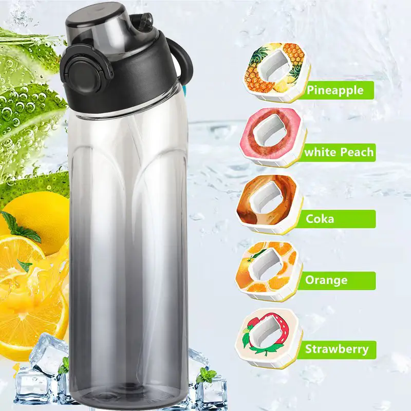 Cross-border explosions fun fruit student water bottle 0 sugar 0 card fragrance straw two-color gradient plastic water cup artifact