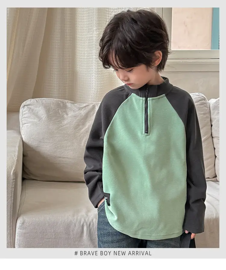 Haima Kids Winter Warm Half-Zip T-Shirt Boys Green Grey — feature 2