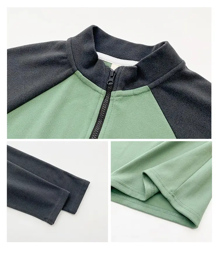 Haima Kids Winter Warm Half-Zip T-Shirt Boys Green Grey — feature 5