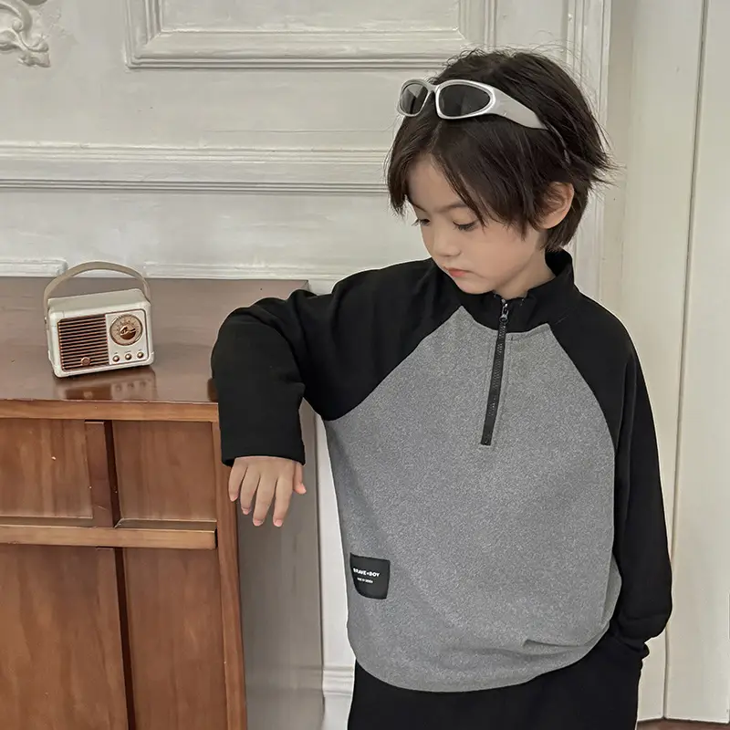 Haima Kids Winter Warm Half-Zip T-Shirt Boys Green Grey