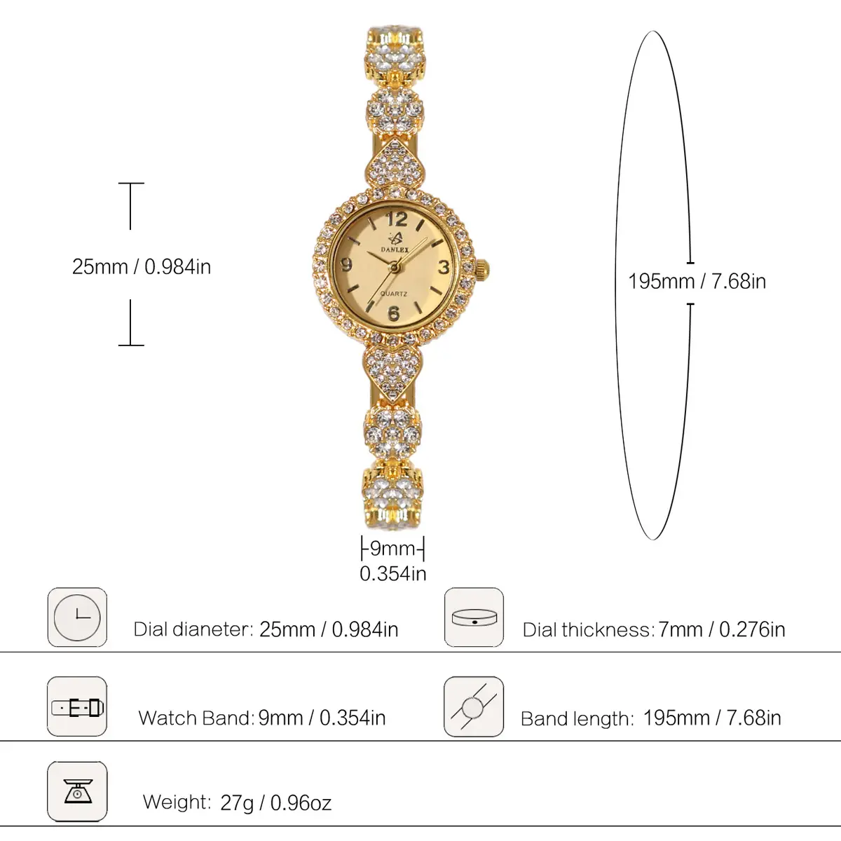 Gold Cross Bracelet Watch with Diamond Embellishment — feature 1