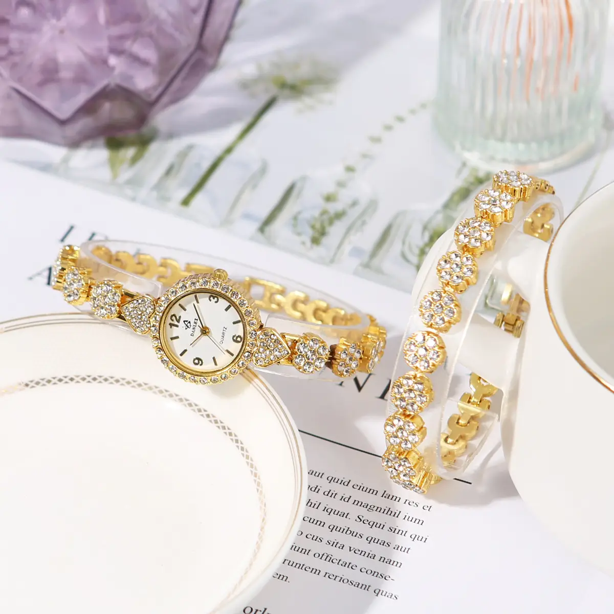Gold Cross Bracelet Watch with Diamond Embellishment — feature 13