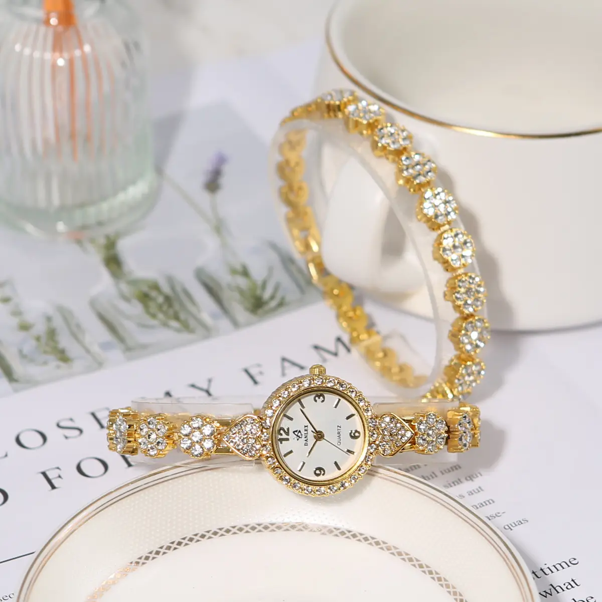Gold Cross Bracelet Watch with Diamond Embellishment — feature 14