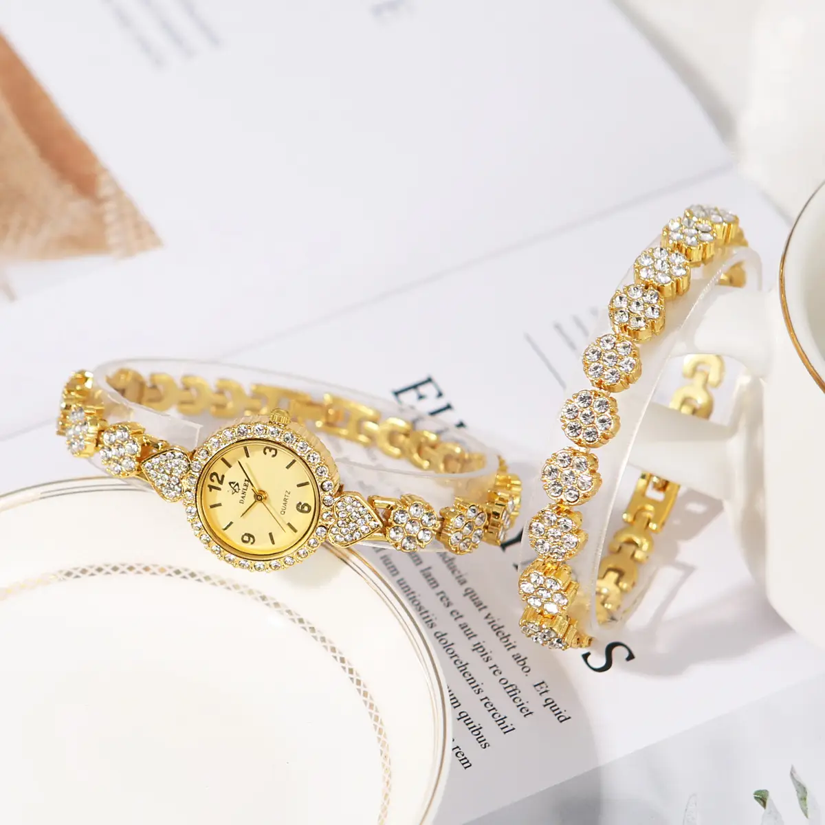 Gold Cross Bracelet Watch with Diamond Embellishment — feature 23