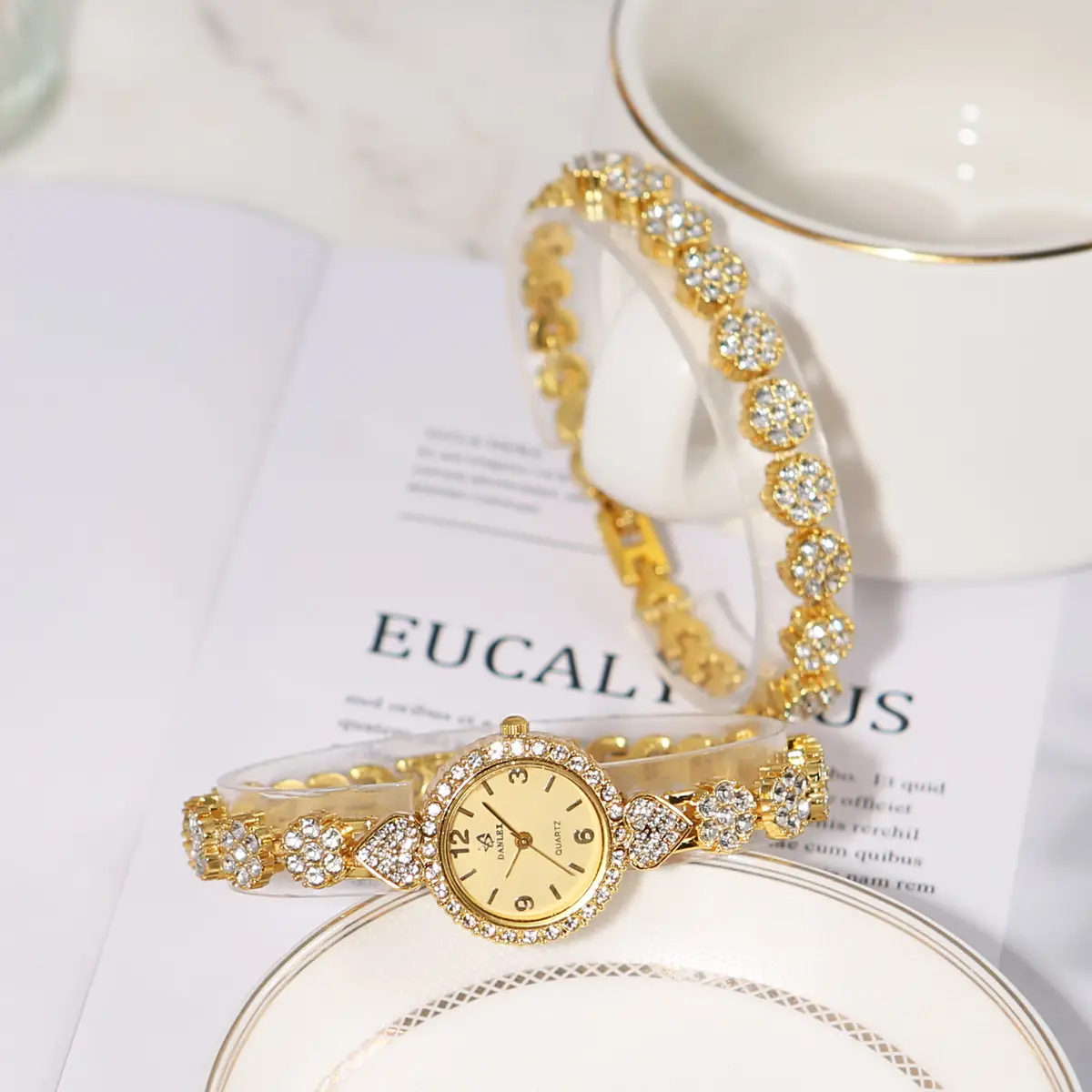 Gold Cross Bracelet Watch with Diamond Embellishment — feature 24