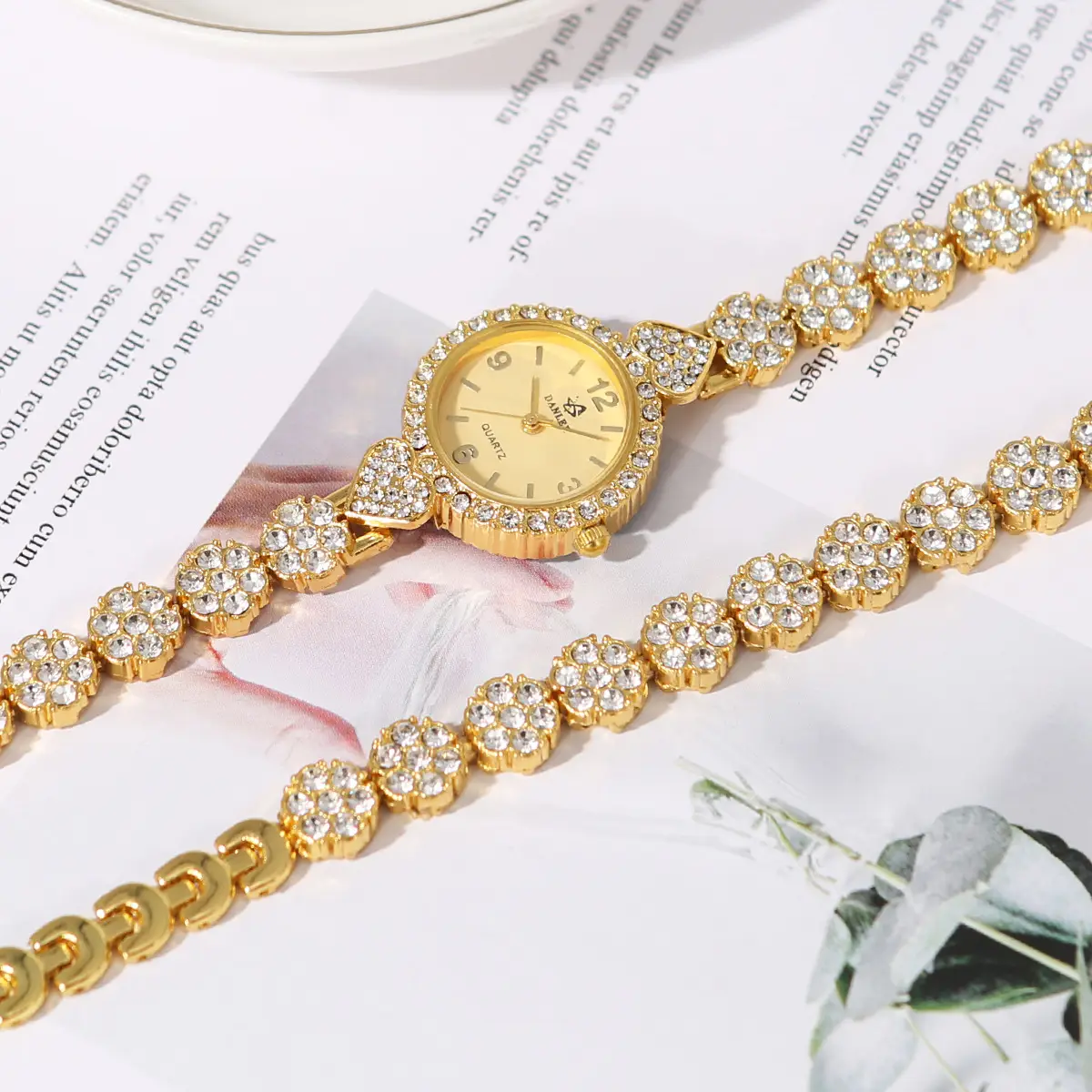 Gold Cross Bracelet Watch with Diamond Embellishment — feature 27