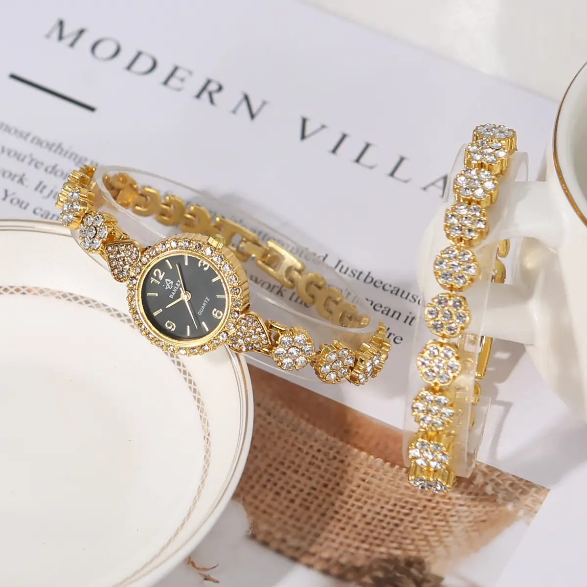 Gold Cross Bracelet Watch with Diamond Embellishment — feature 7